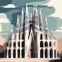 A stylized illustration of the Sagrada Família in Barcelona, Spain