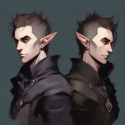 Portraits of two male half-elf bards with mohawk hairstyles, similar to the second image provided