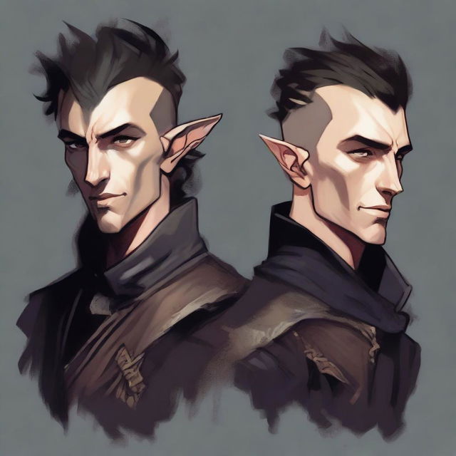 Portraits of two male half-elf bards with mohawk hairstyles, similar to the second image provided