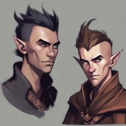 Portraits of two male half-elf bards with mohawk hairstyles, similar to the second image provided