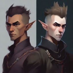 Portraits of two male half-elf bards with mohawk hairstyles, similar to the second image provided