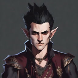 A portrait of a male half-elf bard with a mohawk hairstyle, similar to the second image provided