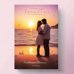 Create a romantic cover page featuring a couple holding hands in a picturesque setting with a sunset in the background