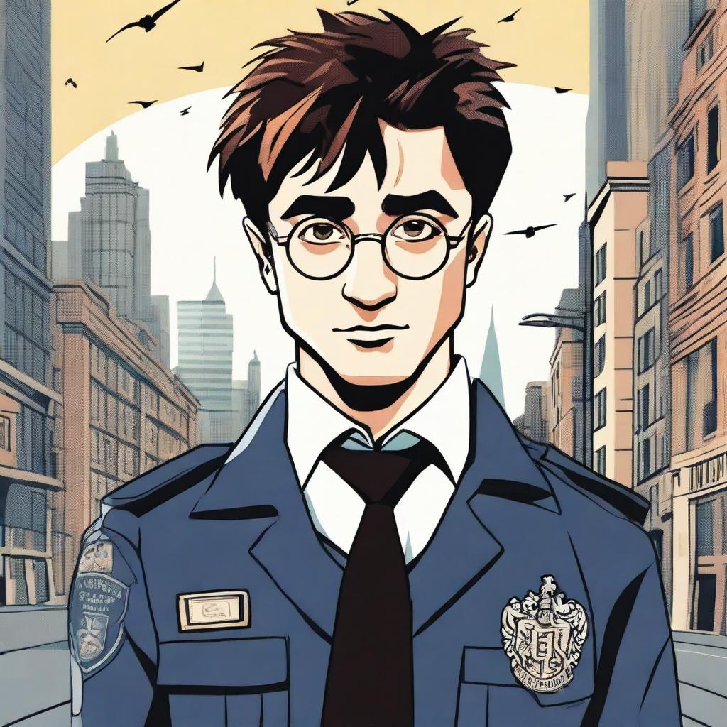A detailed illustration of Harry Potter wearing a police uniform