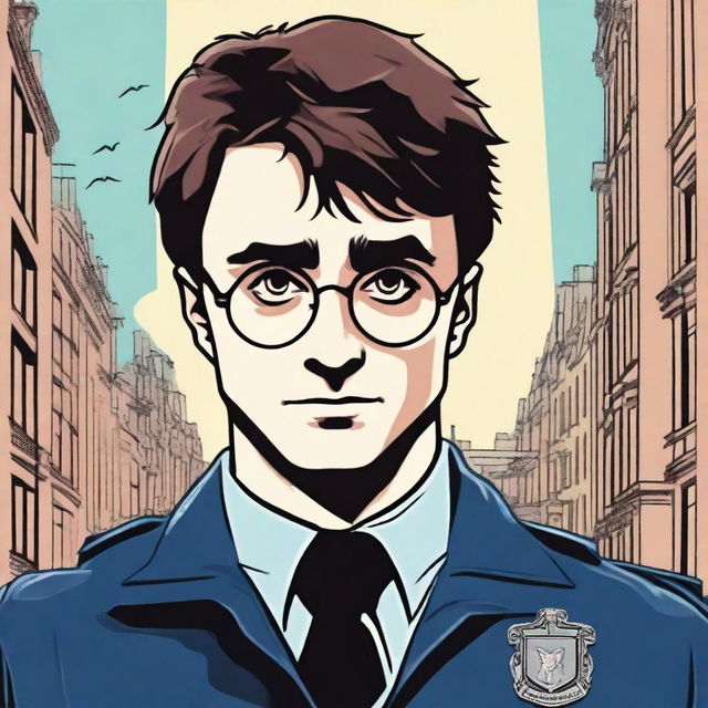 A detailed illustration of Harry Potter wearing a police uniform