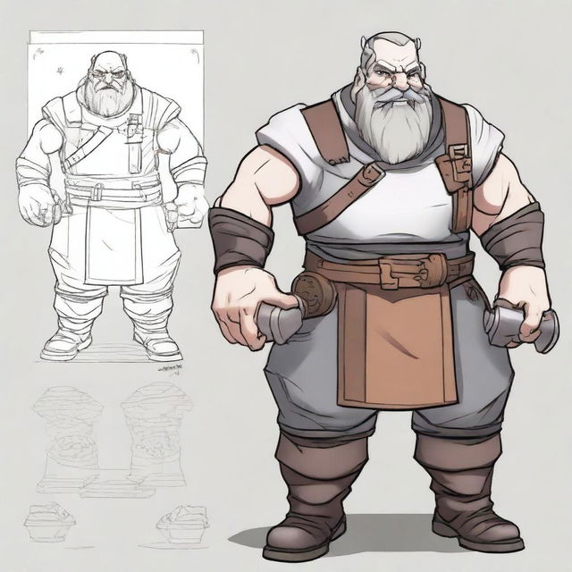 Create an anime-style image of Petrok, a robust and skilled male dwarf blacksmith from Greyforge (Peyentar)