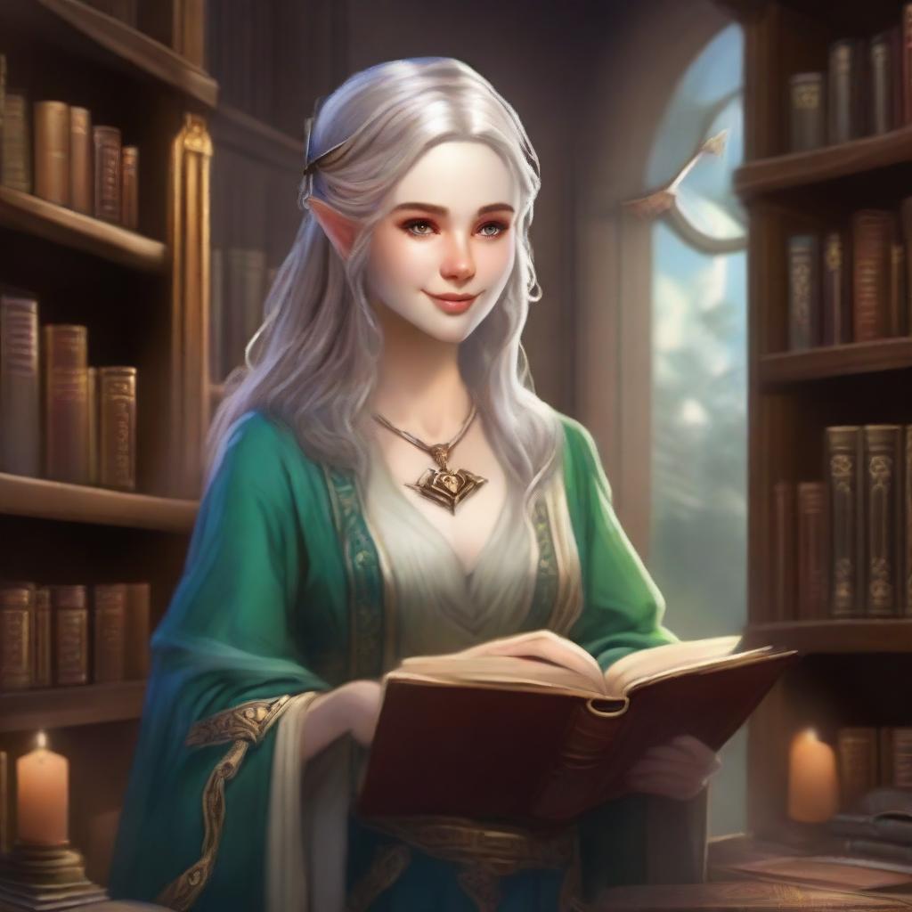 A wise and approachable Elf librarian