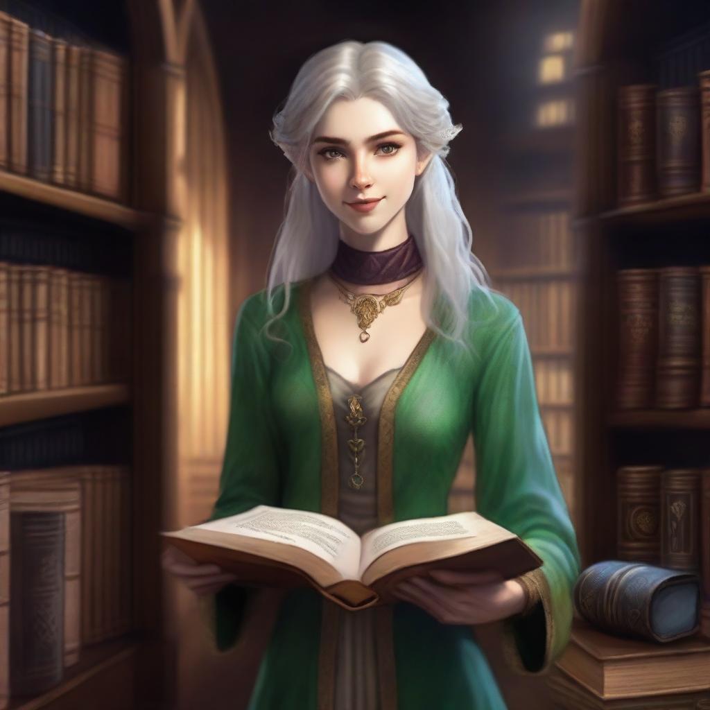 A wise and approachable Elf librarian