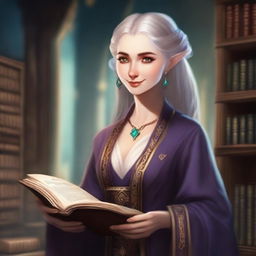 A wise and approachable Elf librarian