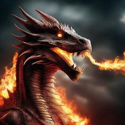 A cinematic photography of a fire-breathing dragon in a dramatic pose, with flames erupting from its mouth