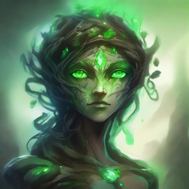 A human-shaped earth elemental with green eyes