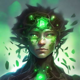 A human-shaped earth elemental with green eyes