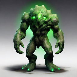 A full-body image of an earth elemental with two green eyes