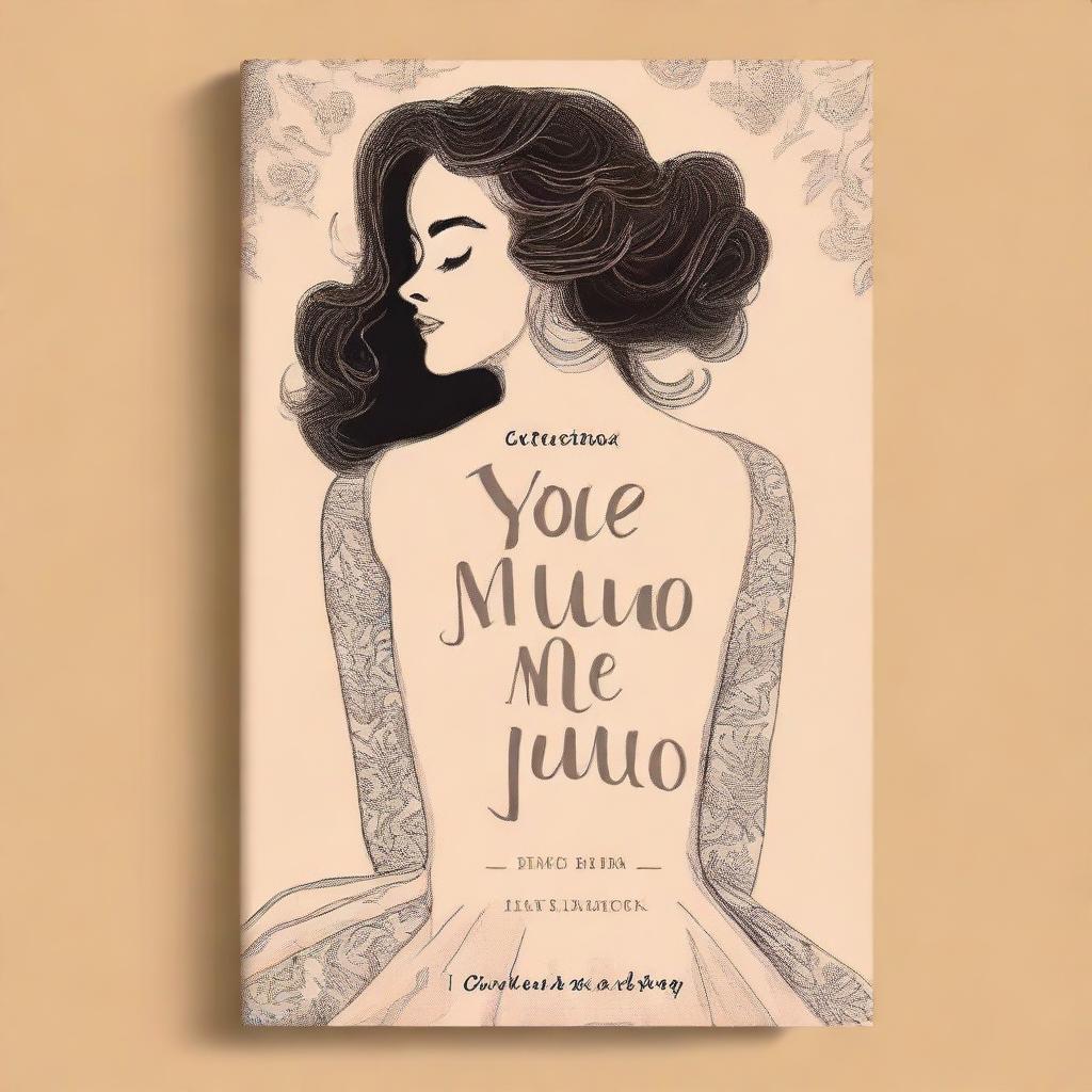 Create a book cover featuring the back of a woman drawn as a sketch, hugging herself