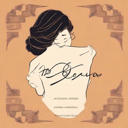 Create a book cover featuring the back of a woman drawn as a sketch, hugging herself