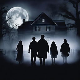 A horror movie poster inspired by 'The Exorcist' featuring four people in the middle