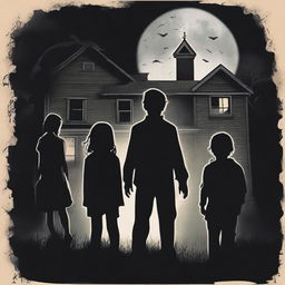 A horror movie poster inspired by 'The Exorcist' featuring one girl and three boys in the middle