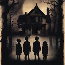 A horror movie poster inspired by 'The Exorcist' featuring one girl and three boys in the middle