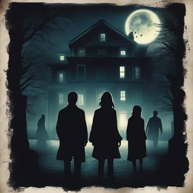 A horror movie poster inspired by 'The Exorcist' featuring one woman and three men in the middle, all looking directly at the camera