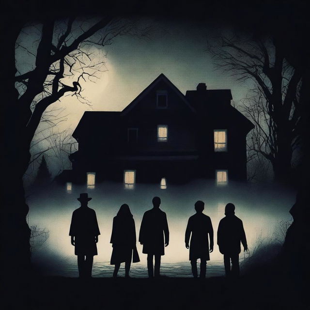 A horror movie poster inspired by 'The Exorcist' featuring four people in the middle, all looking directly at the camera