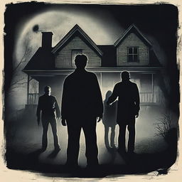 A horror movie poster inspired by 'The Exorcist' featuring four adults in the middle, all looking directly at the camera