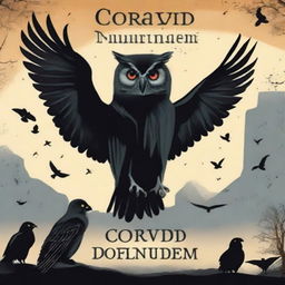 Create a book cover for a novel titled 'Corvid Conundrum