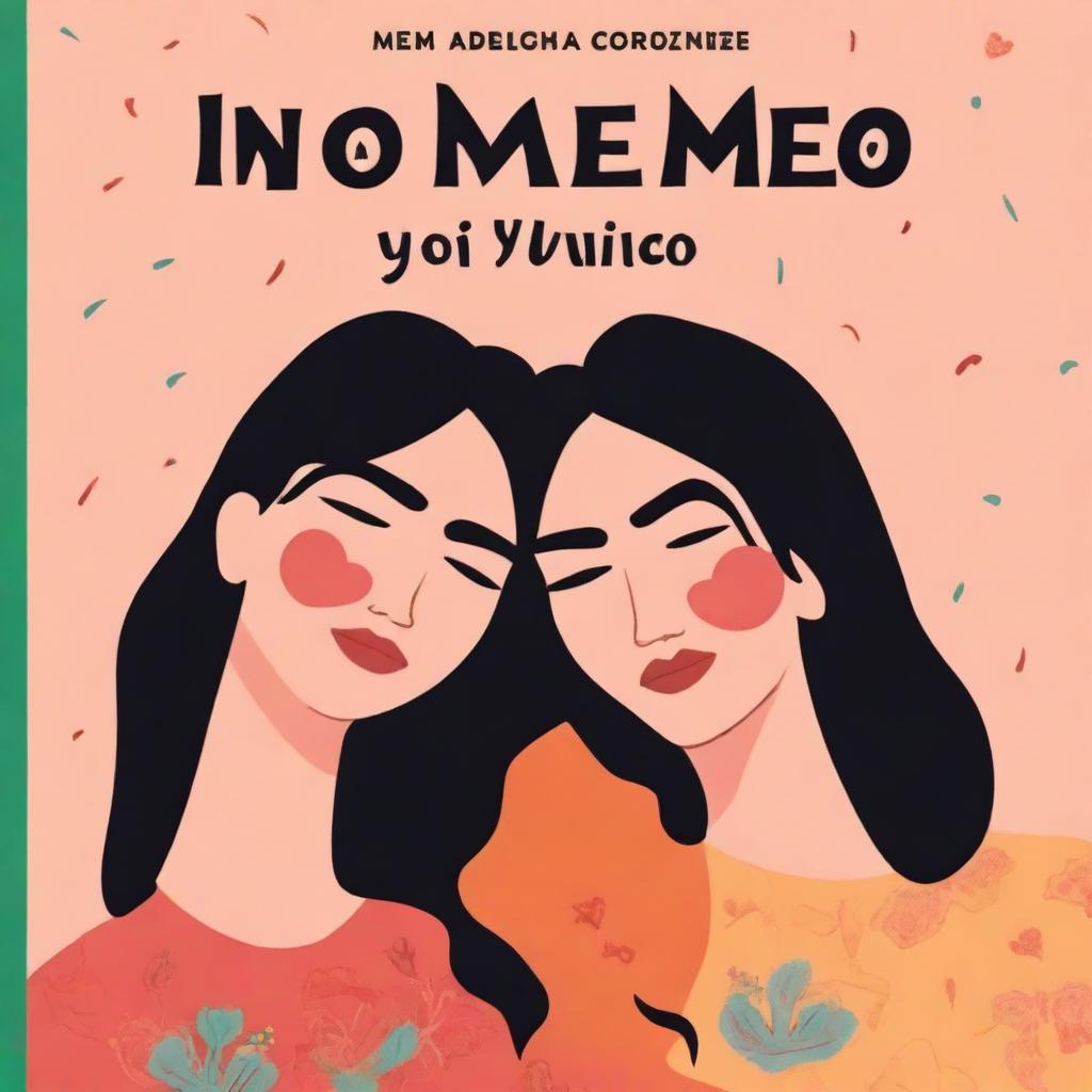 A book cover featuring two women with the same face embracing each other