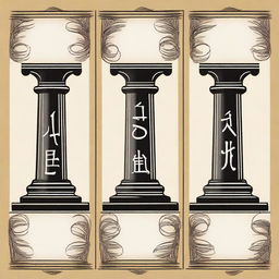 Create an image that represents four philosophical pillars: freedom, love, destiny, and faith