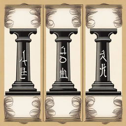 Create an image that represents four philosophical pillars: freedom, love, destiny, and faith