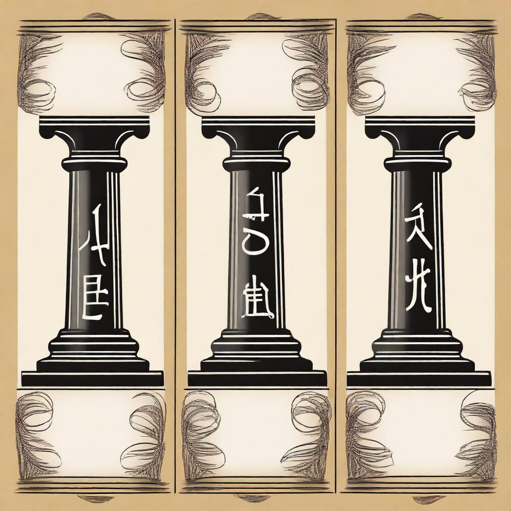 Create an image that represents four philosophical pillars: freedom, love, destiny, and faith
