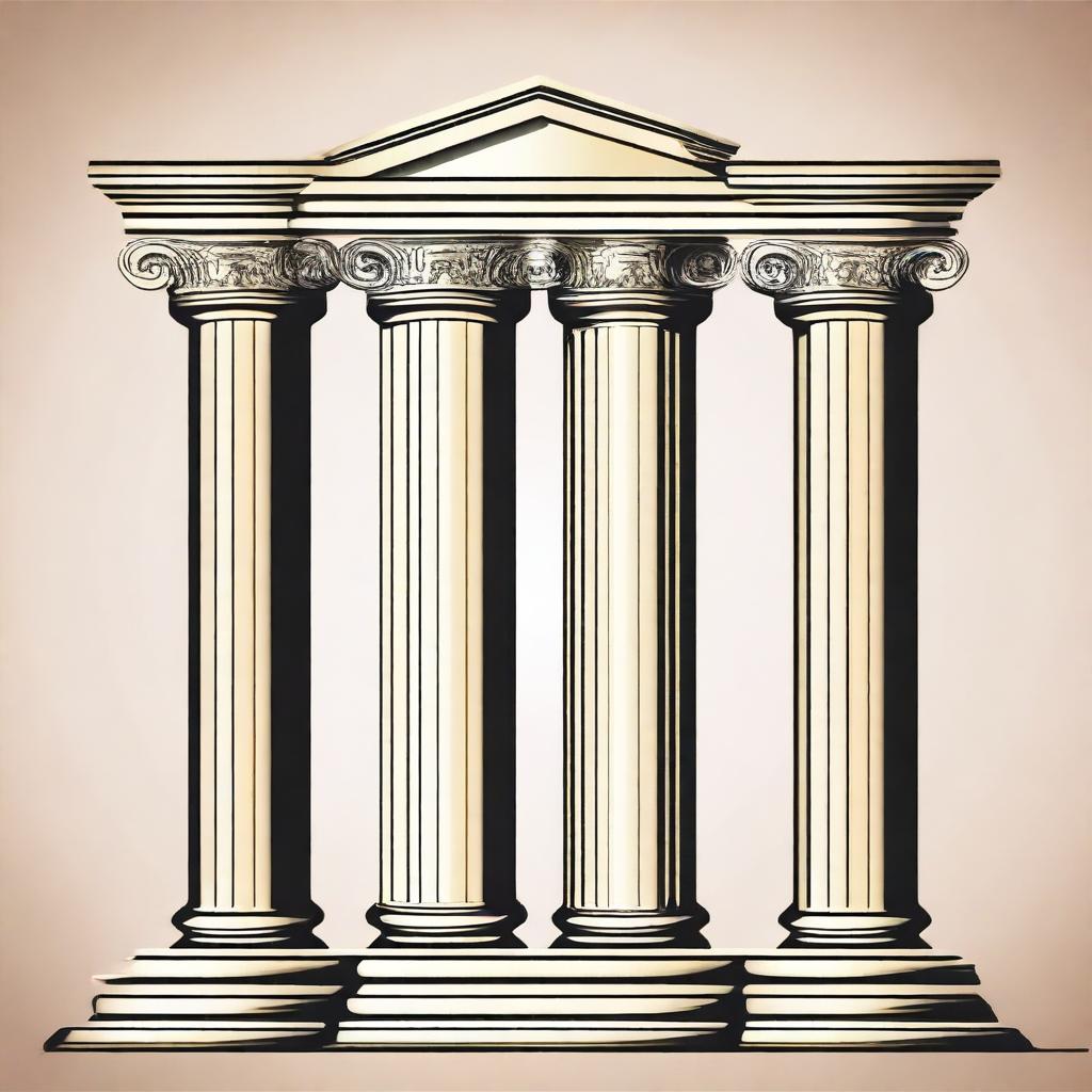 Create an image that represents four philosophical pillars: freedom, love, destiny, and faith