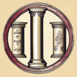 Create an image that represents four philosophical pillars: freedom, love, destiny, and faith