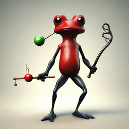 Create an image of a small frog person with red skin