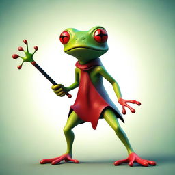 Create an image of a small frog person with red skin