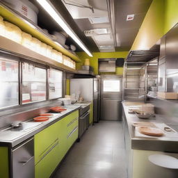 The interior design of a food truck specifically for a business selling mie pangsit