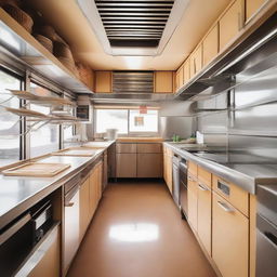 The interior design of a food truck specifically for a business selling mie pangsit