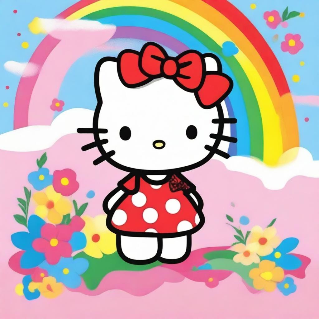 Create an image of Hello Kitty, the iconic character with a red bow on her left ear