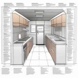 A detailed architectural design of the interior of a food truck