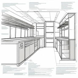 A detailed architectural design of the interior of a food truck