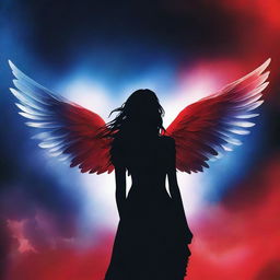 Create a book cover featuring the silhouette of a female angel facing away