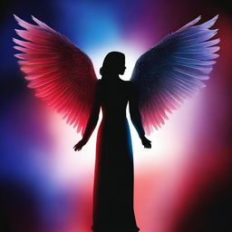 Create a book cover featuring the silhouette of a female angel facing away