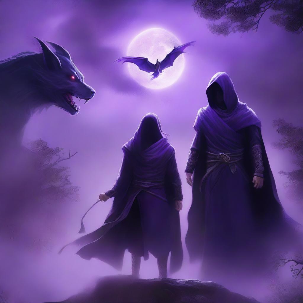 A fantasy book cover showing a ghost female ninja standing next to a dark-haired man in a cloak