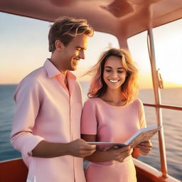 A young couple of artists enjoying a cruise on a luxurious ship