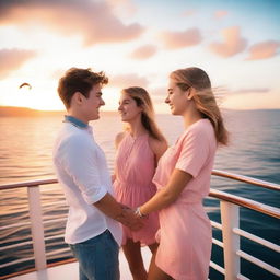 A teenage couple enjoying a cruise on a luxurious ship