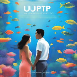 A book cover featuring a couple inside a large aquarium