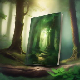 Create a captivating book cover featuring a mysterious forest with a hidden ancient ruin