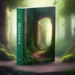 Create a captivating book cover featuring a mysterious forest with a hidden ancient ruin