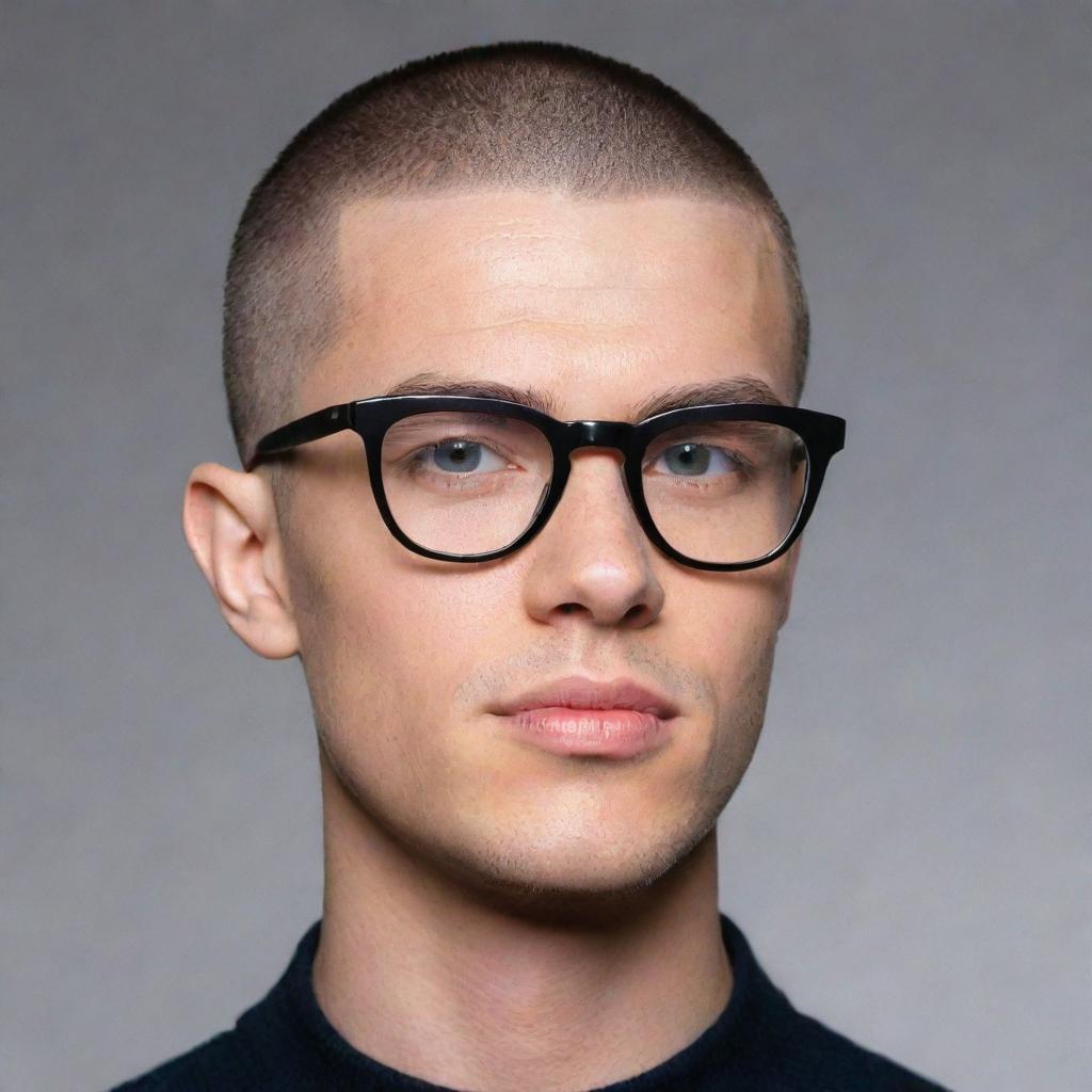 Create an image of a stylish buzz cut suitable for a person wearing modern sleek eyeglasses.