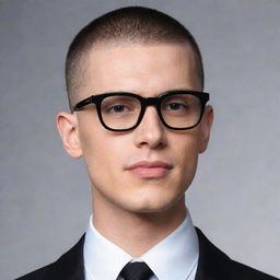 Create an image of a stylish buzz cut suitable for a person wearing modern sleek eyeglasses.