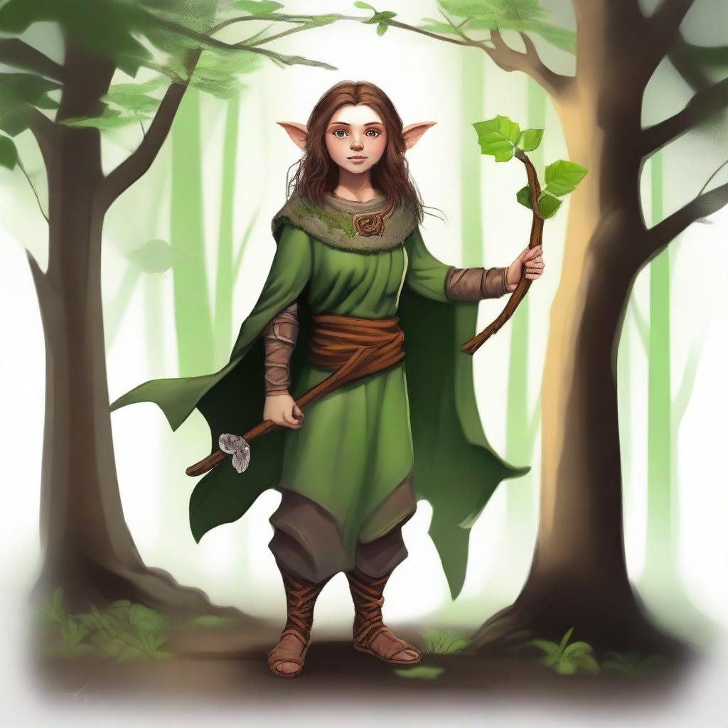 Create an image of a female halfling druid wielding two sickles